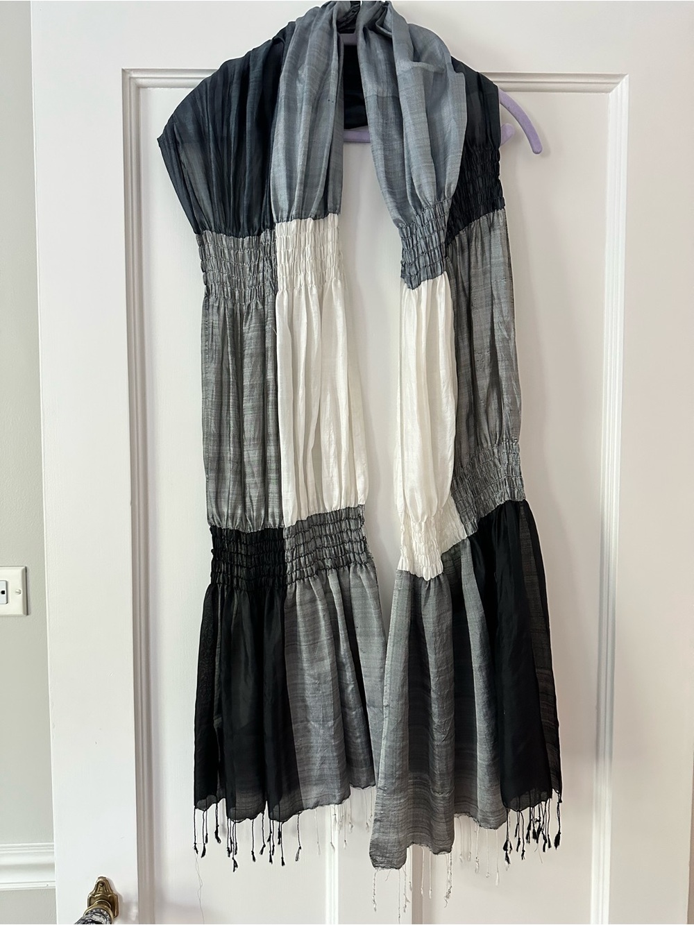 Silk Black, Gray & White Colorblock Scarf